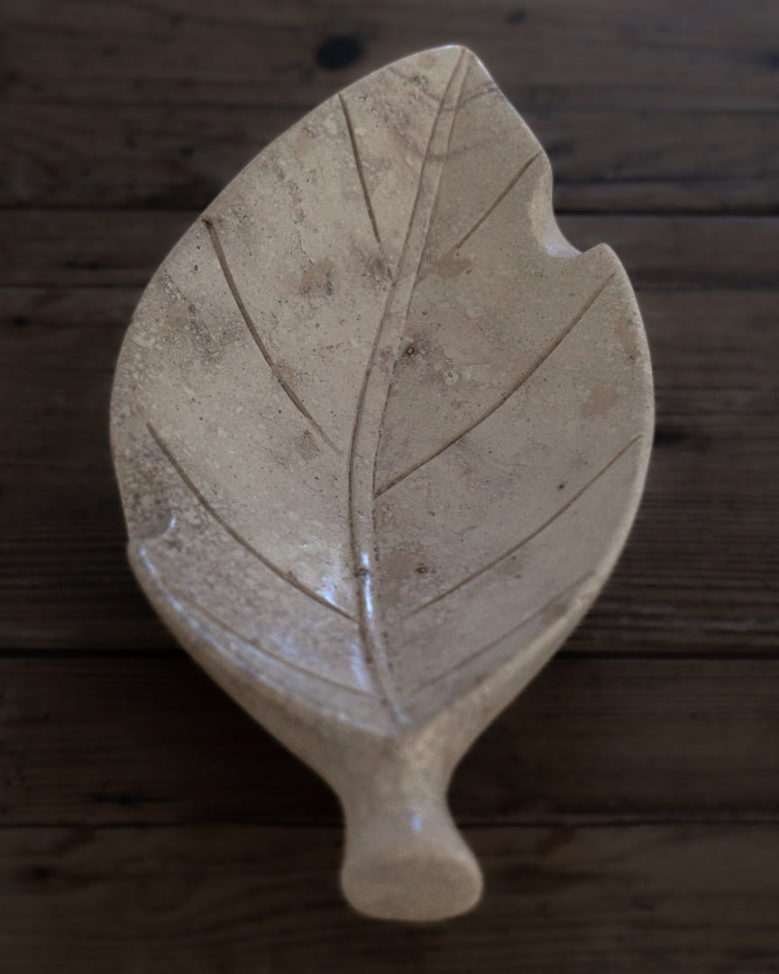 Hand Carved Stone Tobacco Leaf Cigar Ashtray (Large) #1