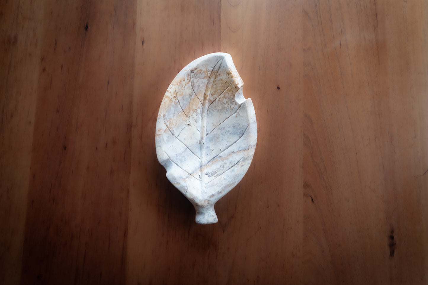 Hand Carved Stone Tobacco Leaf Ashtray