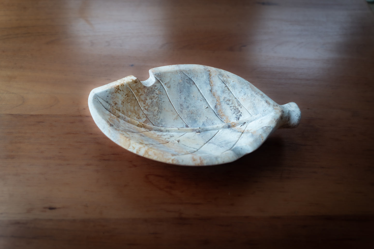 Hand Carved Stone Tobacco Leaf Ashtray