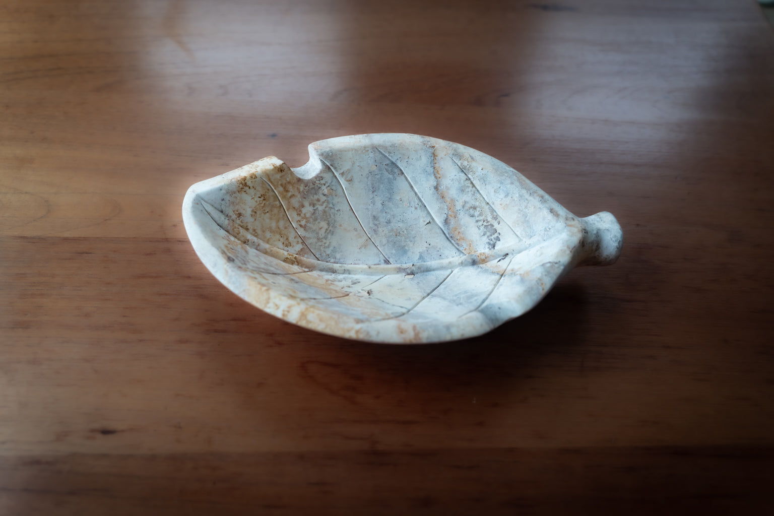 Hand Carved Stone Tobacco Leaf Ashtray
