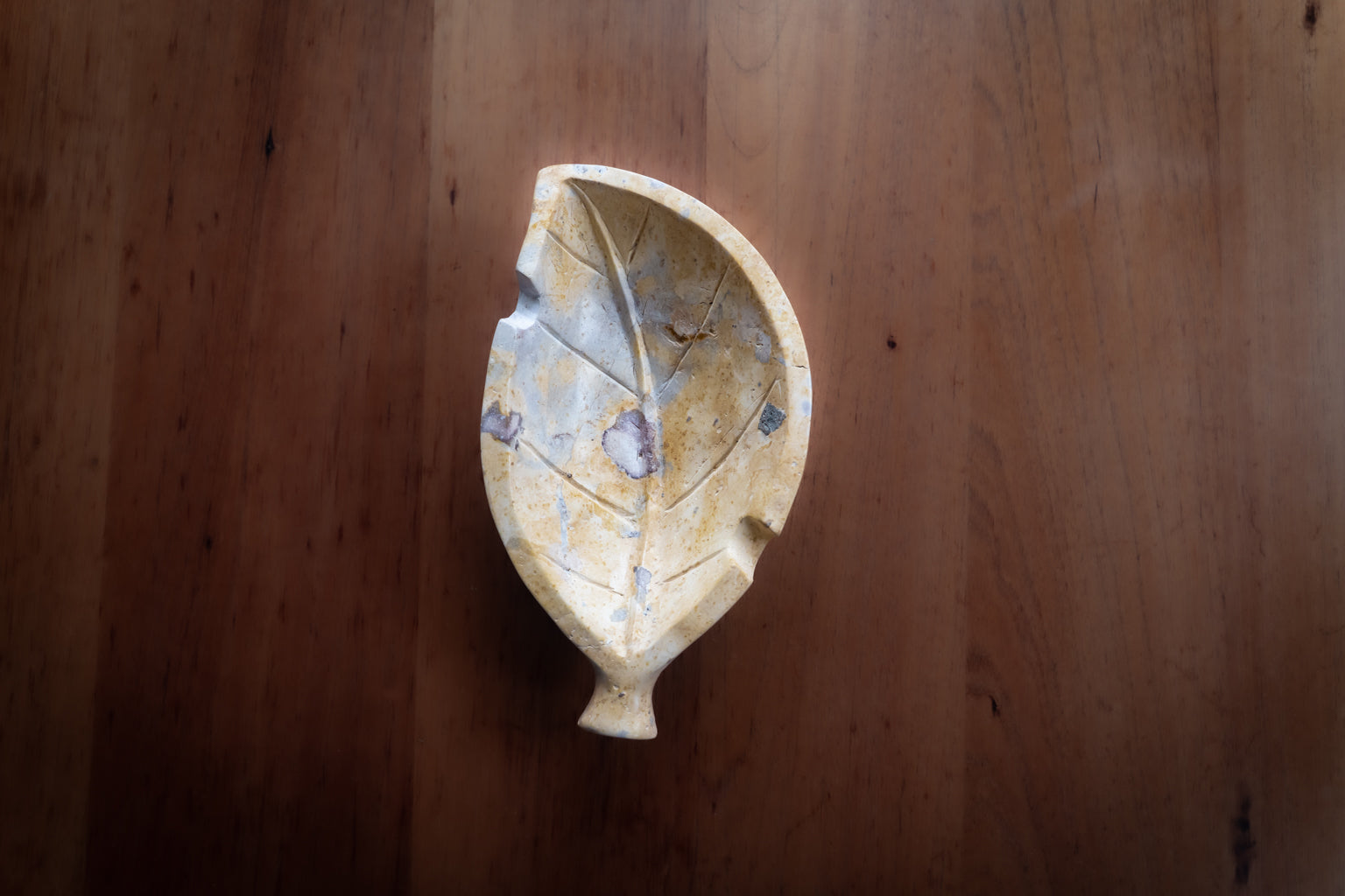 Hand Carved Stone Tobacco Leaf Ashtray
