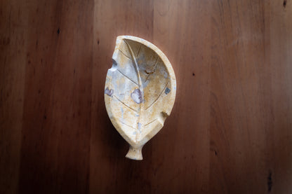 Hand Carved Stone Tobacco Leaf Ashtray