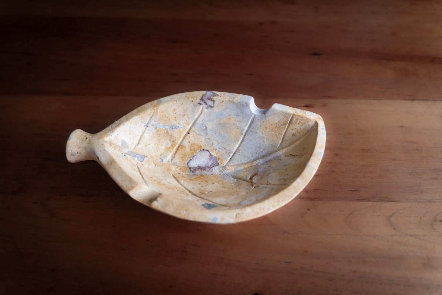 Hand Carved Stone Tobacco Leaf Ashtray