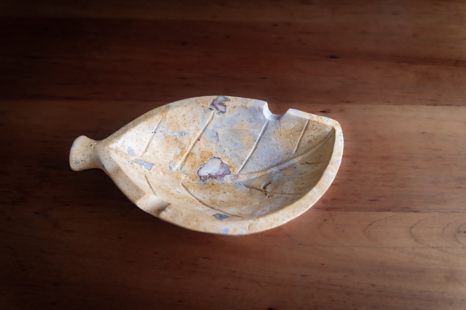 Hand Carved Stone Tobacco Leaf Ashtray